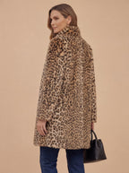 Damen Mantel – Kunstpelz Leopardenmuster Winter Coat