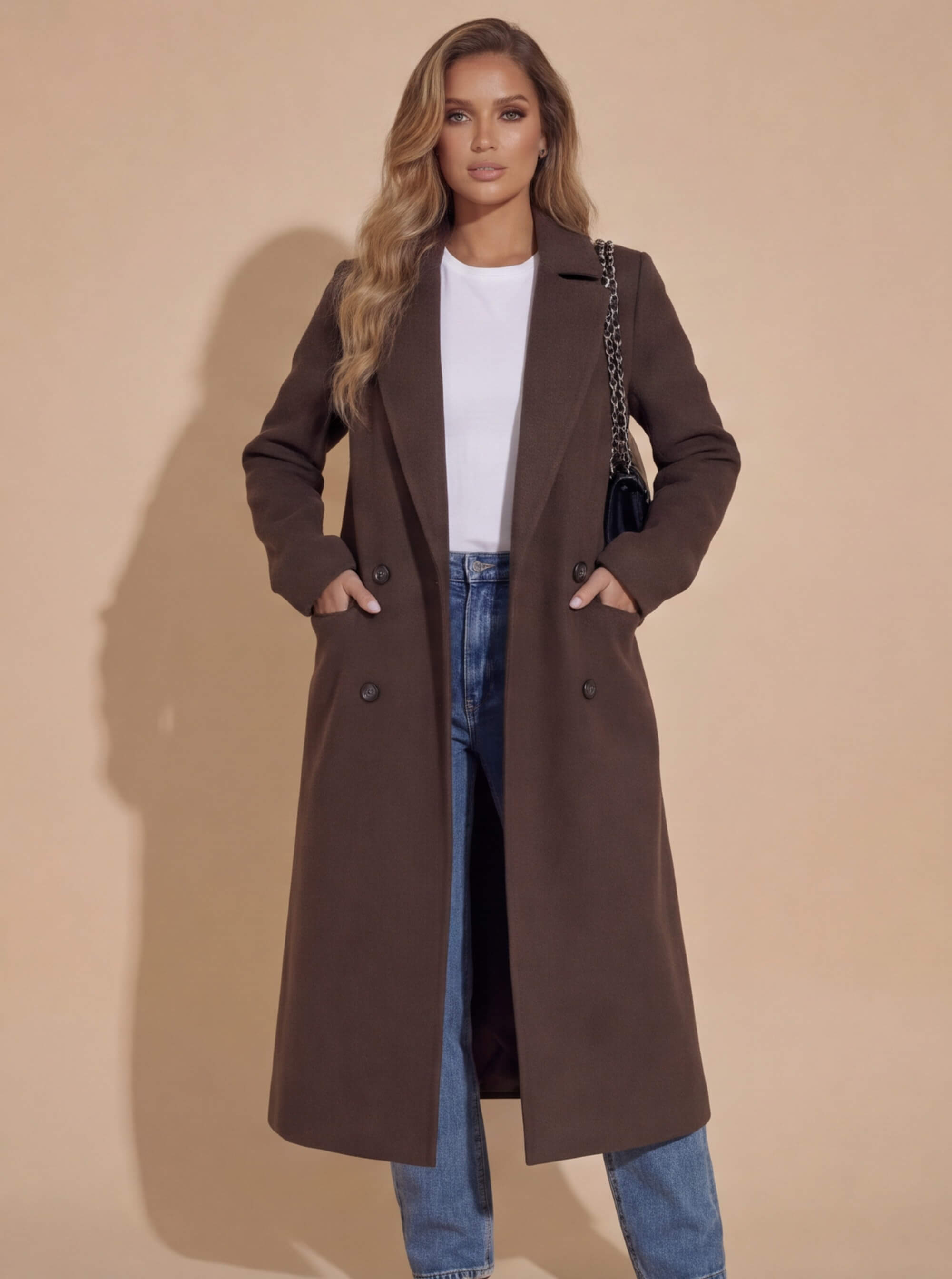 Damen Mantel – Lang, Elegant & Mit Reverskragen