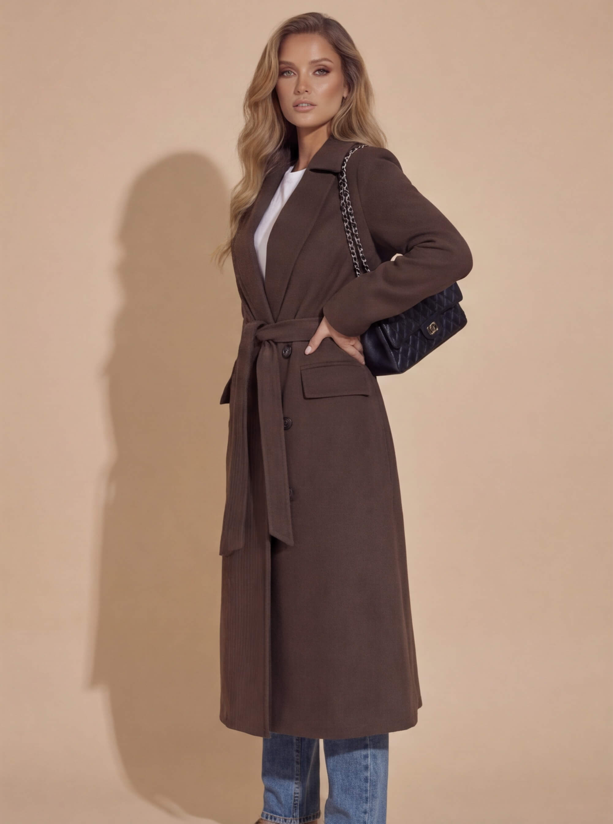 Damen Mantel – Lang, Elegant & Mit Reverskragen