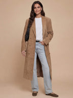 Damen Mantel – Langer Velours Trenchcoat in Camel