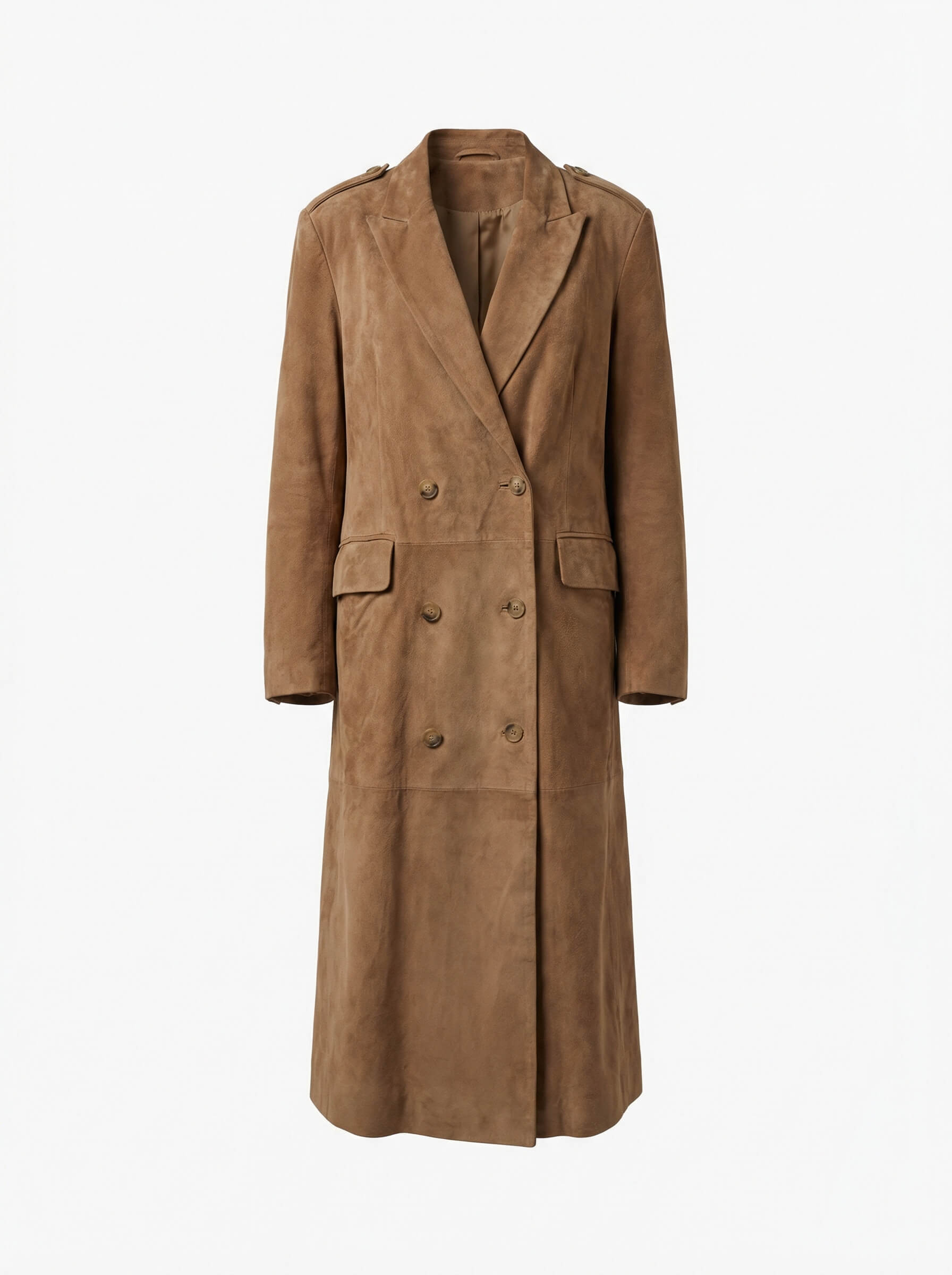 Damen Mantel – Langer Velours Trenchcoat in Camel
