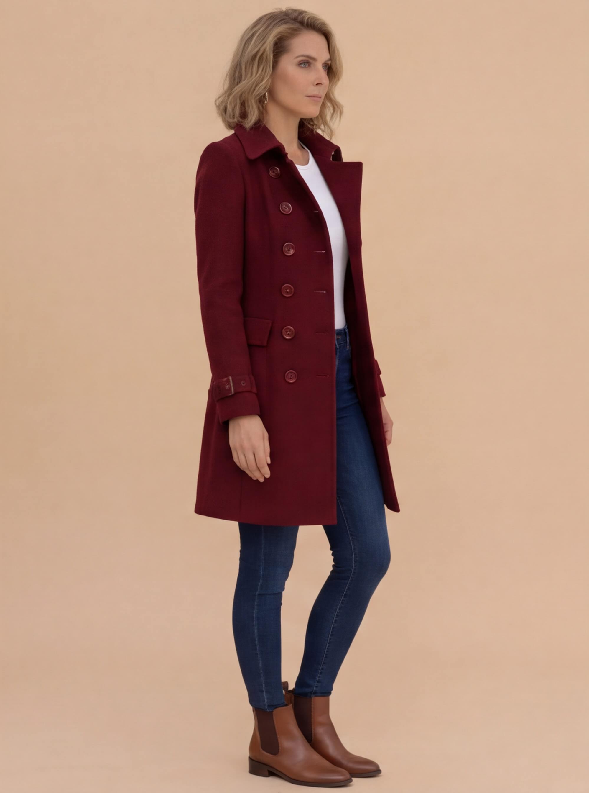 Damen Mantel – Zweireihig, Elegant & Strukturiert