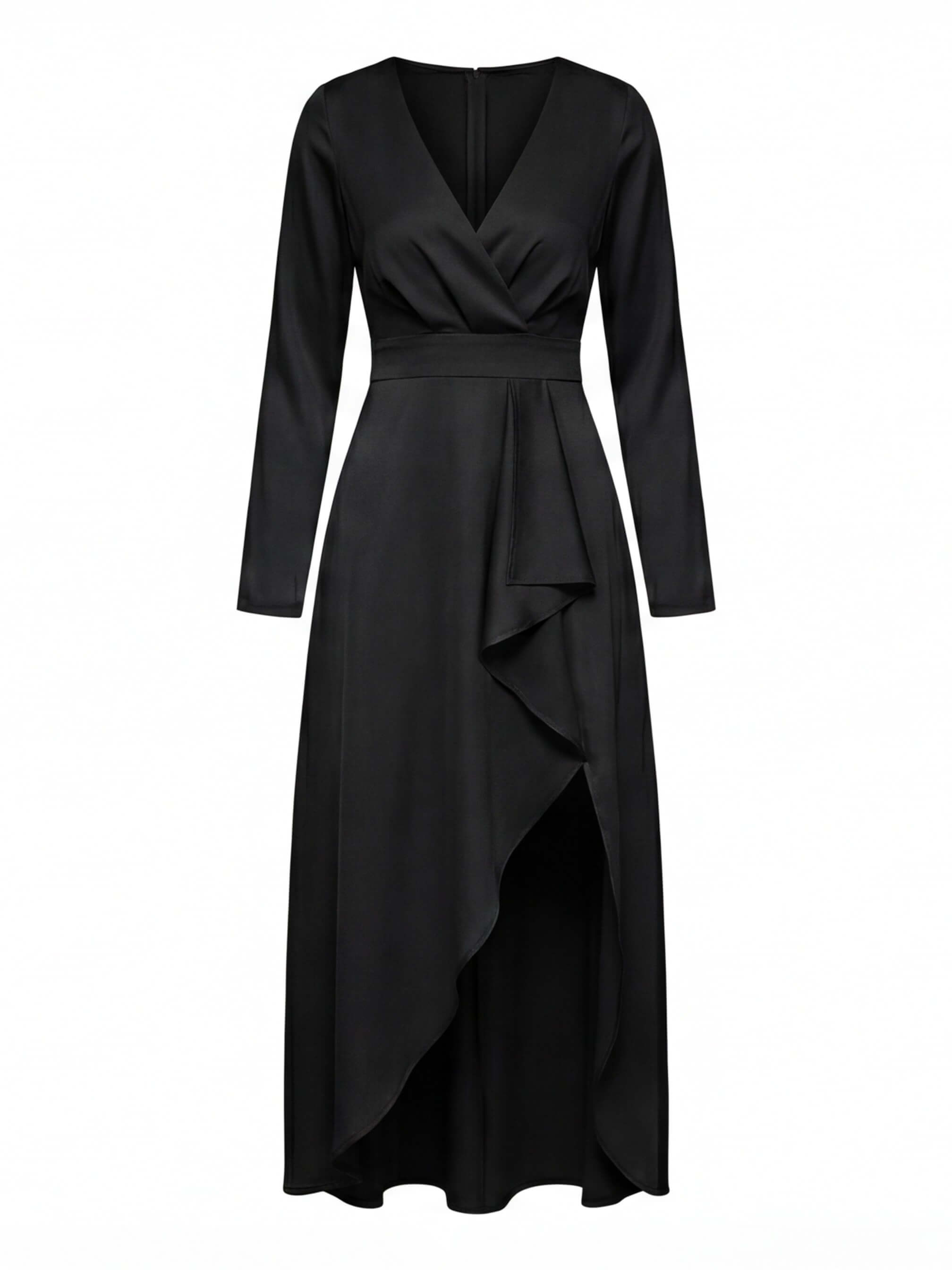 Damen Midi Kleid – Eleganter V-Ausschnitt & Asymmetrischer Saum