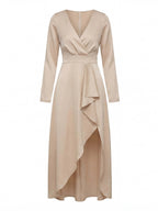Damen Midi Kleid – Eleganter V-Ausschnitt & Asymmetrischer Saum