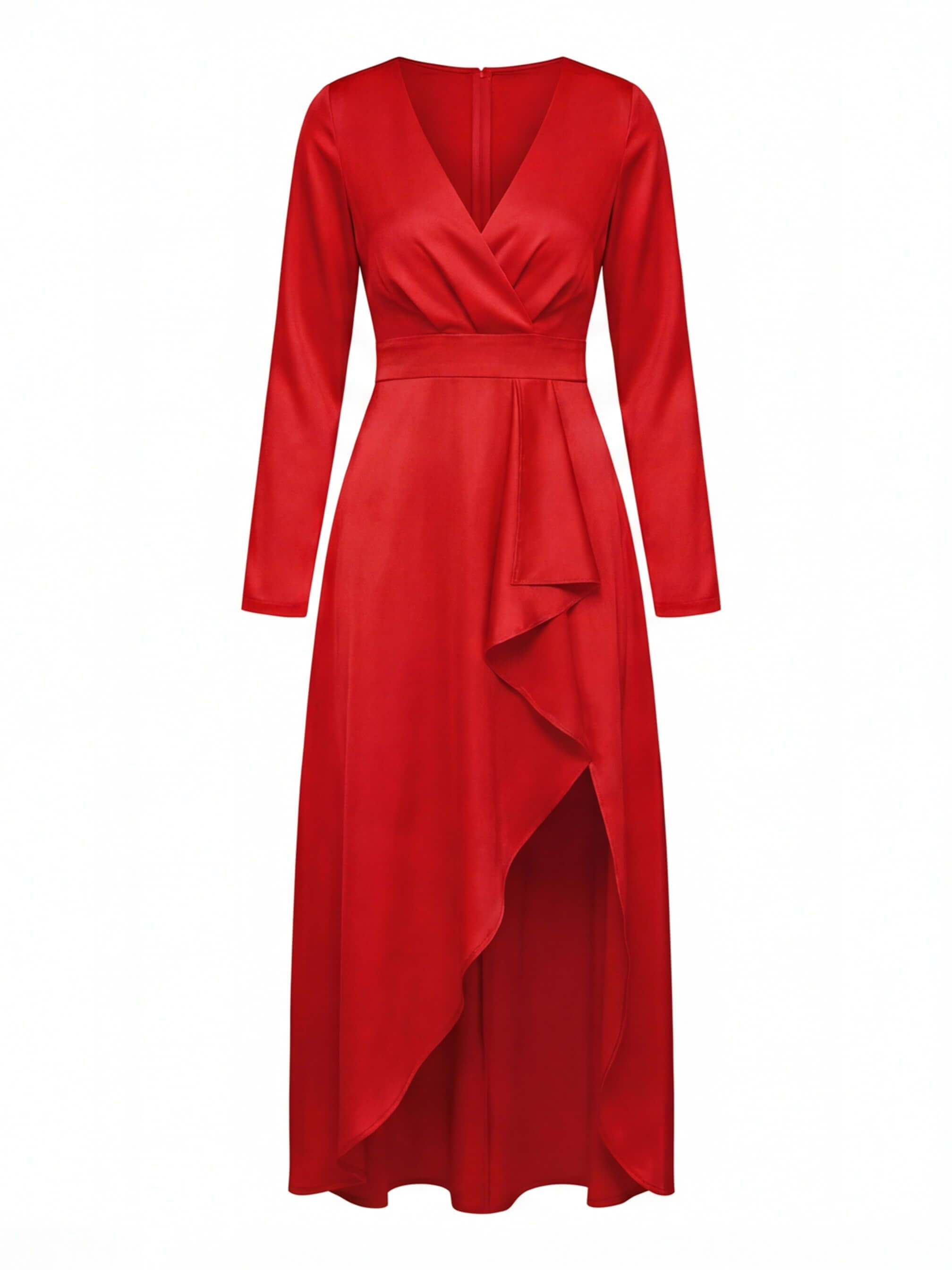 Damen Midi Kleid – Eleganter V-Ausschnitt & Asymmetrischer Saum
