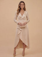 Damen Midi Kleid – Eleganter V-Ausschnitt & Asymmetrischer Saum