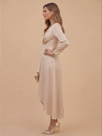 Damen Midi Kleid – Eleganter V-Ausschnitt & Asymmetrischer Saum