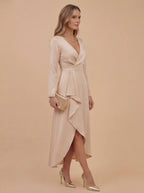Damen Midi Kleid – Eleganter V-Ausschnitt & Asymmetrischer Saum