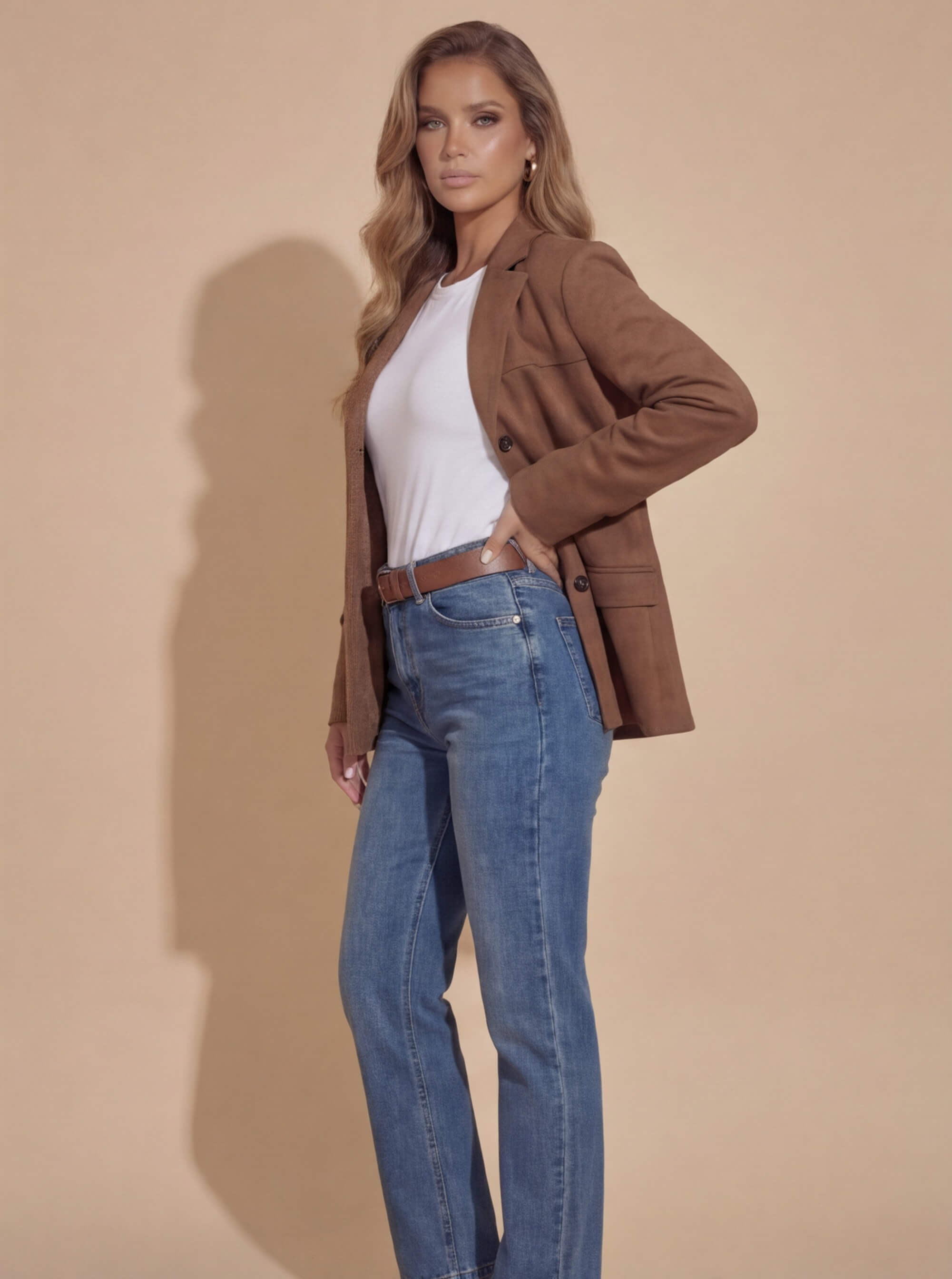 Damen Oversize Blazerjacke – Lässiger Veloursleder-Look