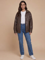 Damen Oversize Lederjacke – Weite PU Bomberjacke im Streetstyle-Look