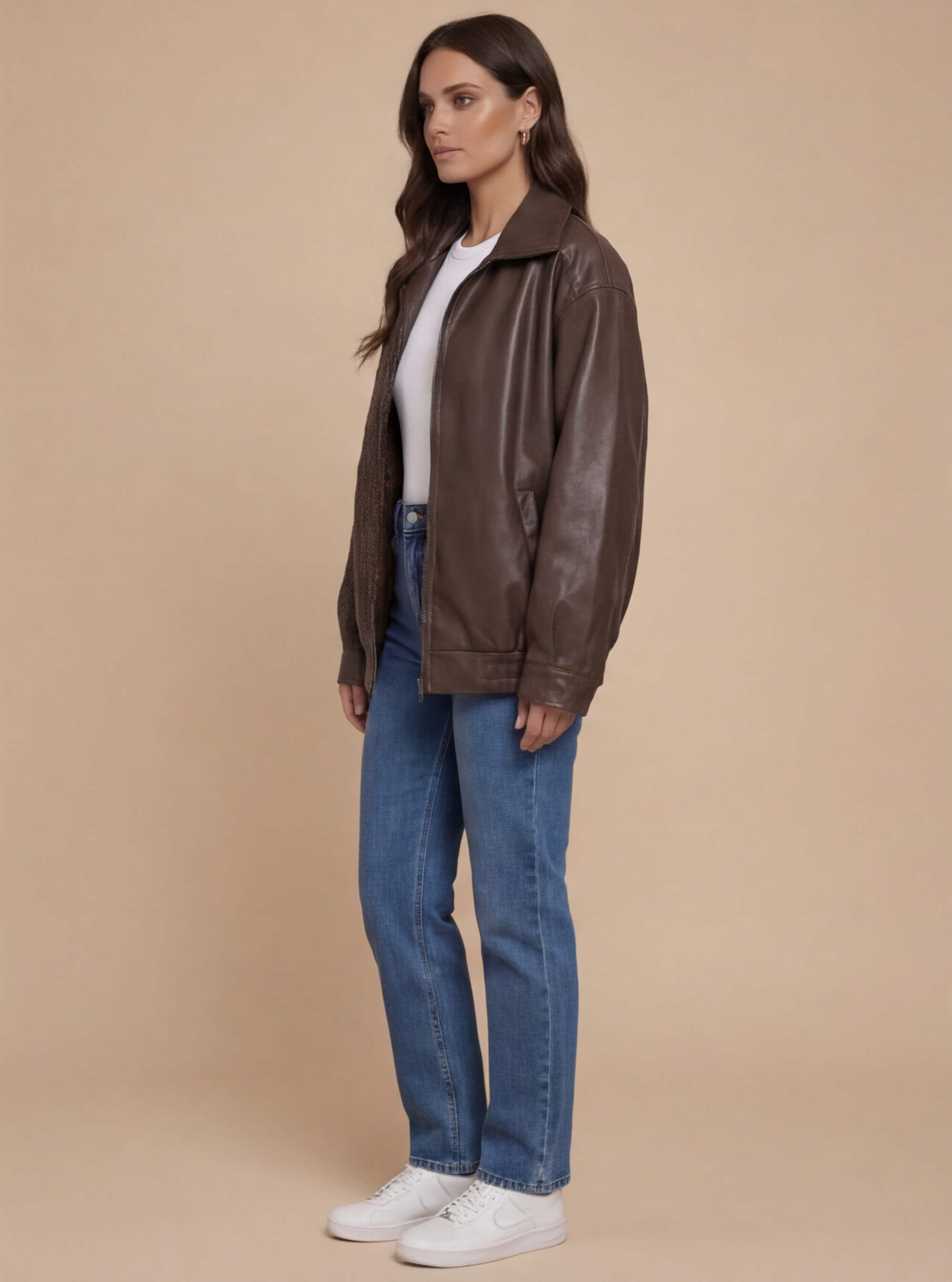 Damen Oversize Lederjacke – Weite PU Bomberjacke im Streetstyle-Look