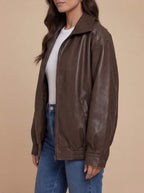 Damen Oversize Lederjacke – Weite PU Bomberjacke im Streetstyle-Look