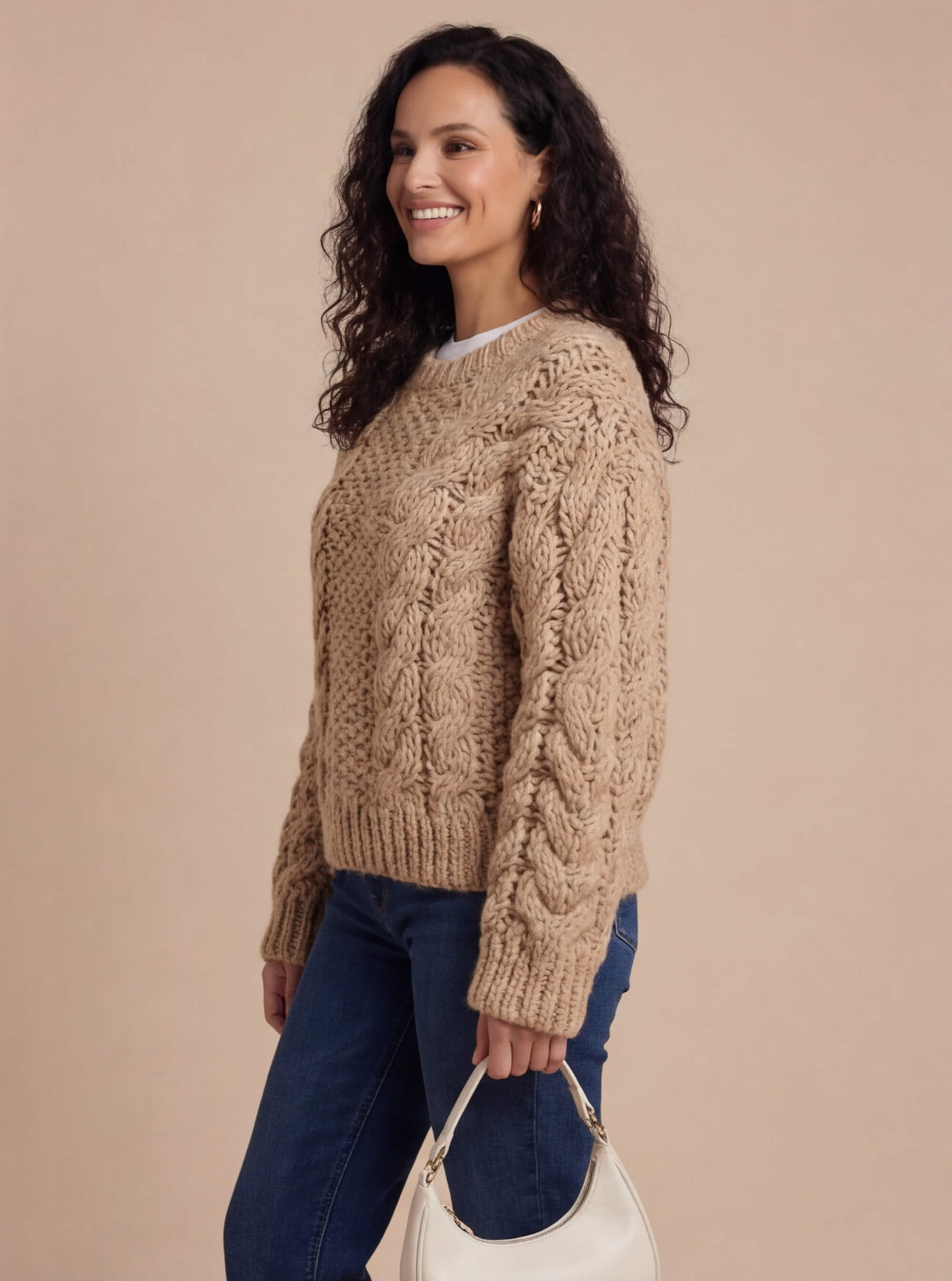 Damen Oversize Strickpullover – Chunky Zopfmuster Kuschelsweater