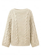 Damen Oversize Strickpullover – Chunky Zopfmuster Kuschelsweater