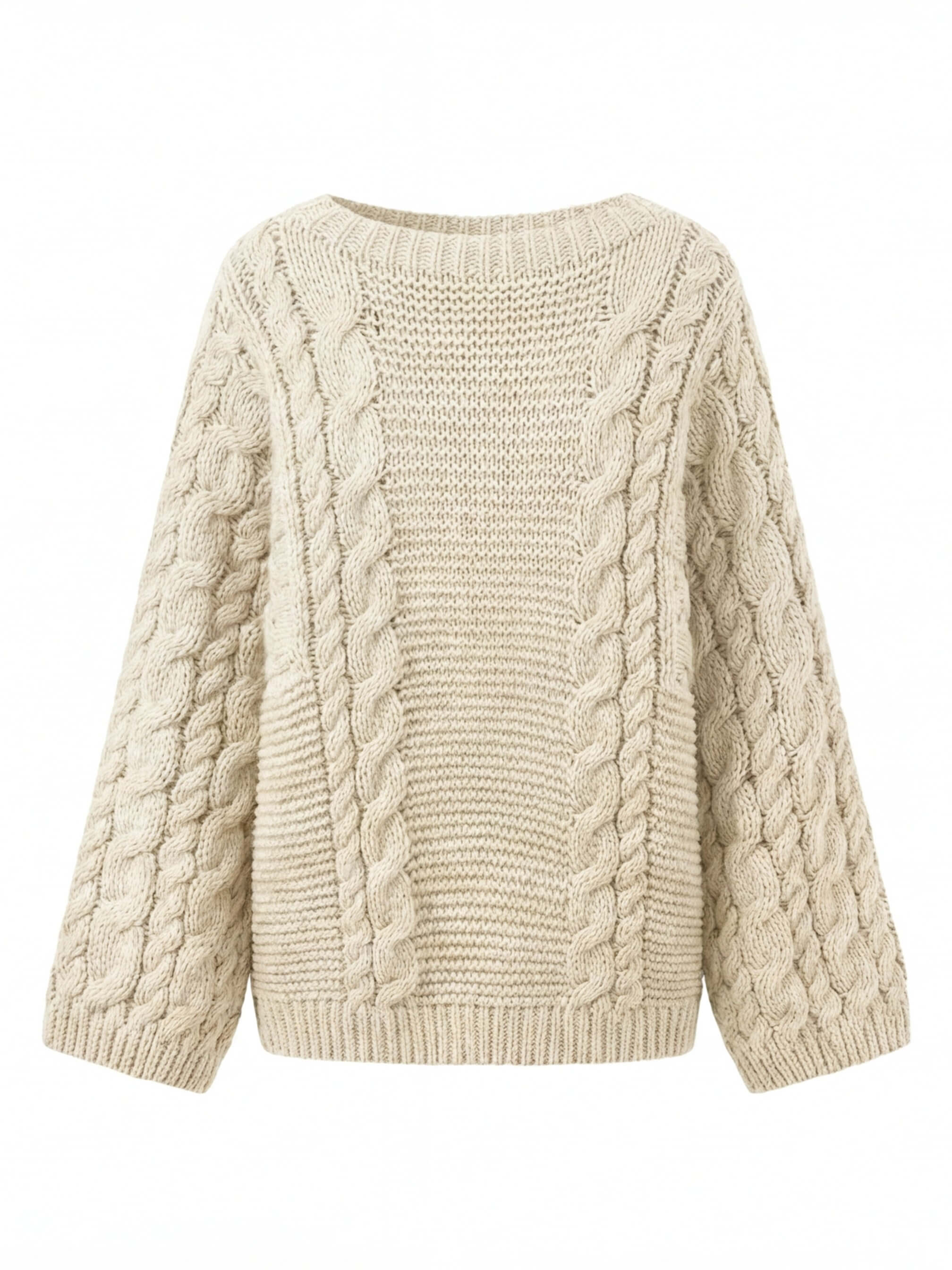 Damen Oversize Strickpullover – Chunky Zopfmuster Kuschelsweater