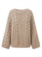 Damen Oversize Strickpullover – Chunky Zopfmuster Kuschelsweater