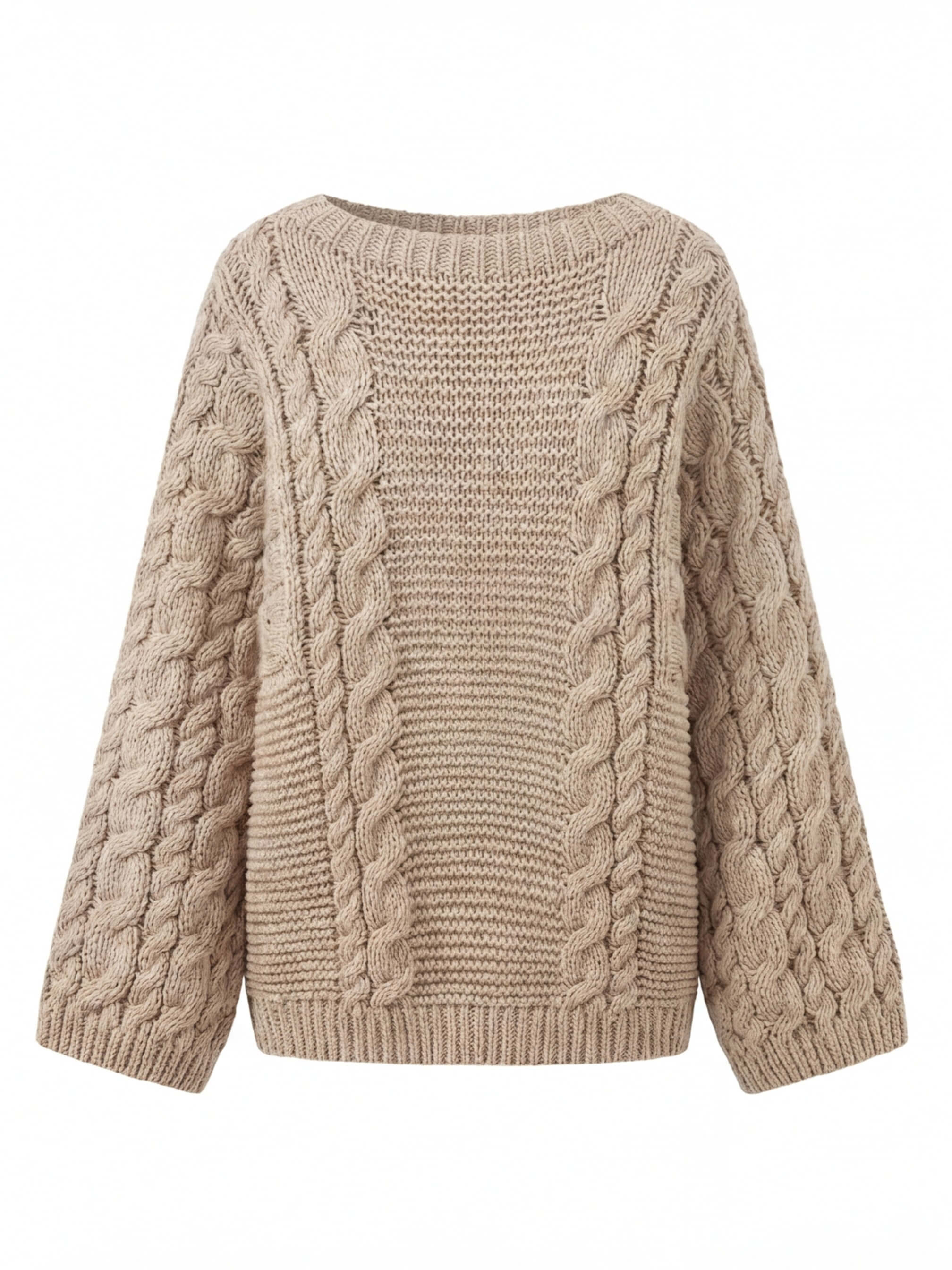 Damen Oversize Strickpullover – Chunky Zopfmuster Kuschelsweater