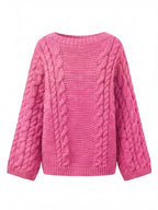 Damen Oversize Strickpullover – Chunky Zopfmuster Kuschelsweater