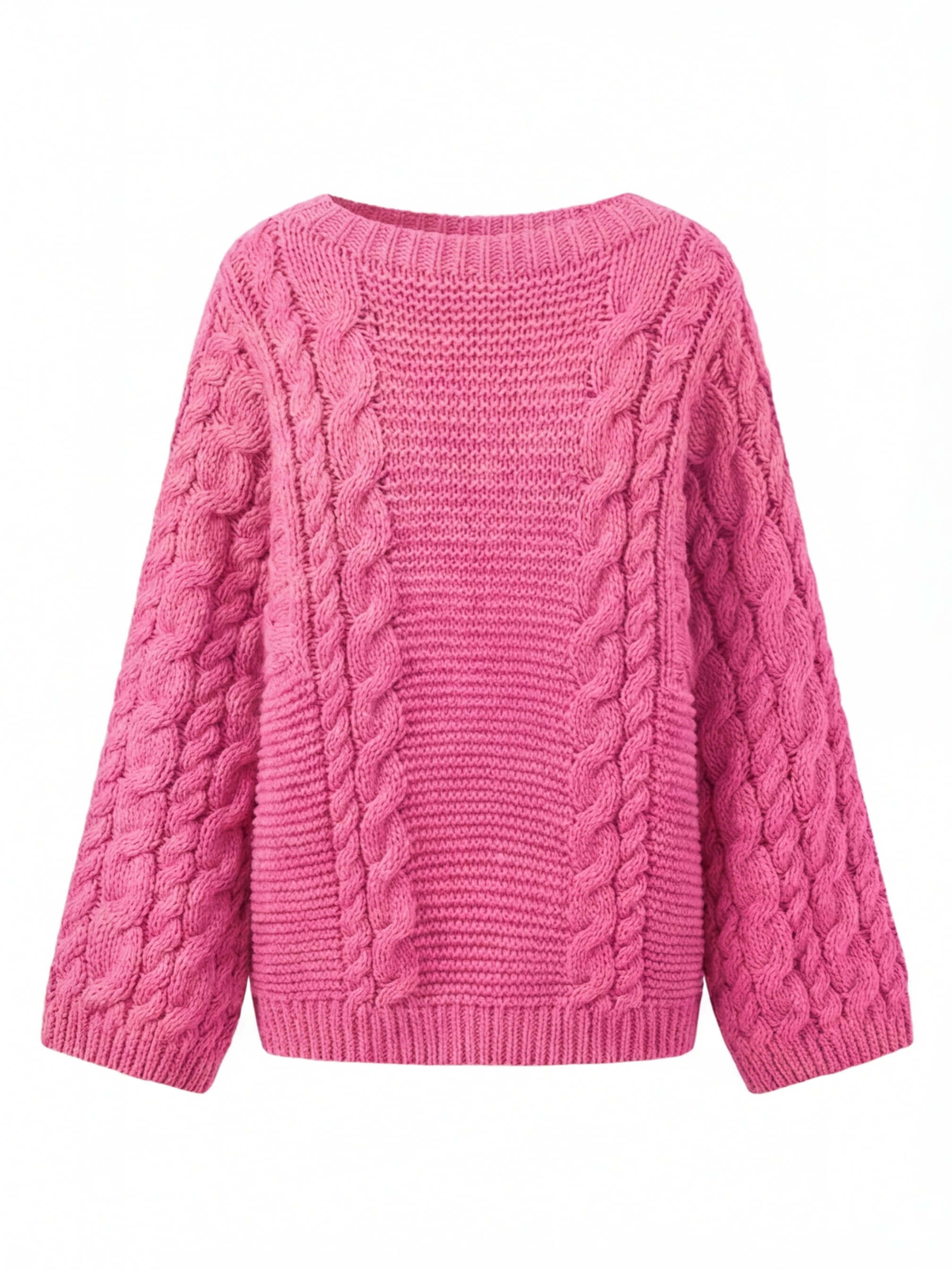 Damen Oversize Strickpullover – Chunky Zopfmuster Kuschelsweater