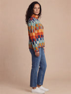 Damen Pullover – Warmer Strick mit Hohem Kragen & Modernem Karomuster