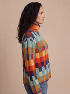 Damen Pullover – Warmer Strick mit Hohem Kragen & Modernem Karomuster