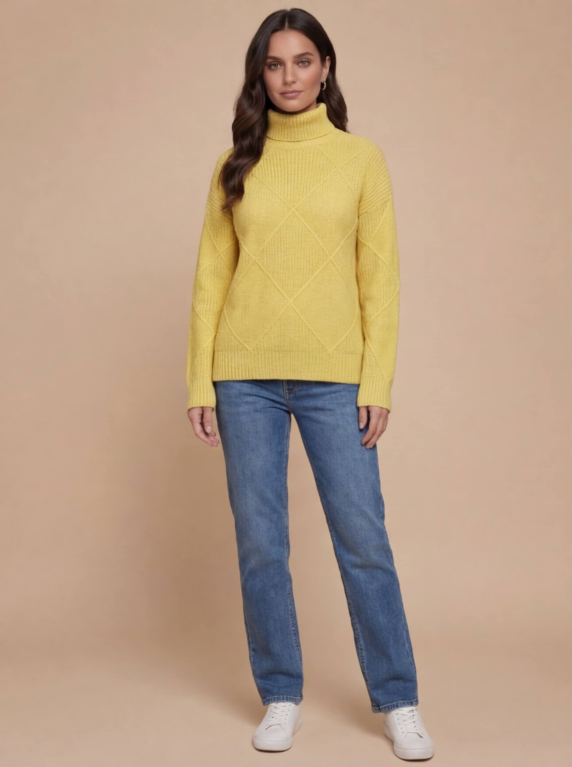 Damen Rollkragenpullover – Weicher Strukturstrick mit Rautenoptik