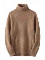 Damen Rollkragenpullover – Weicher Strukturstrick mit Rautenoptik
