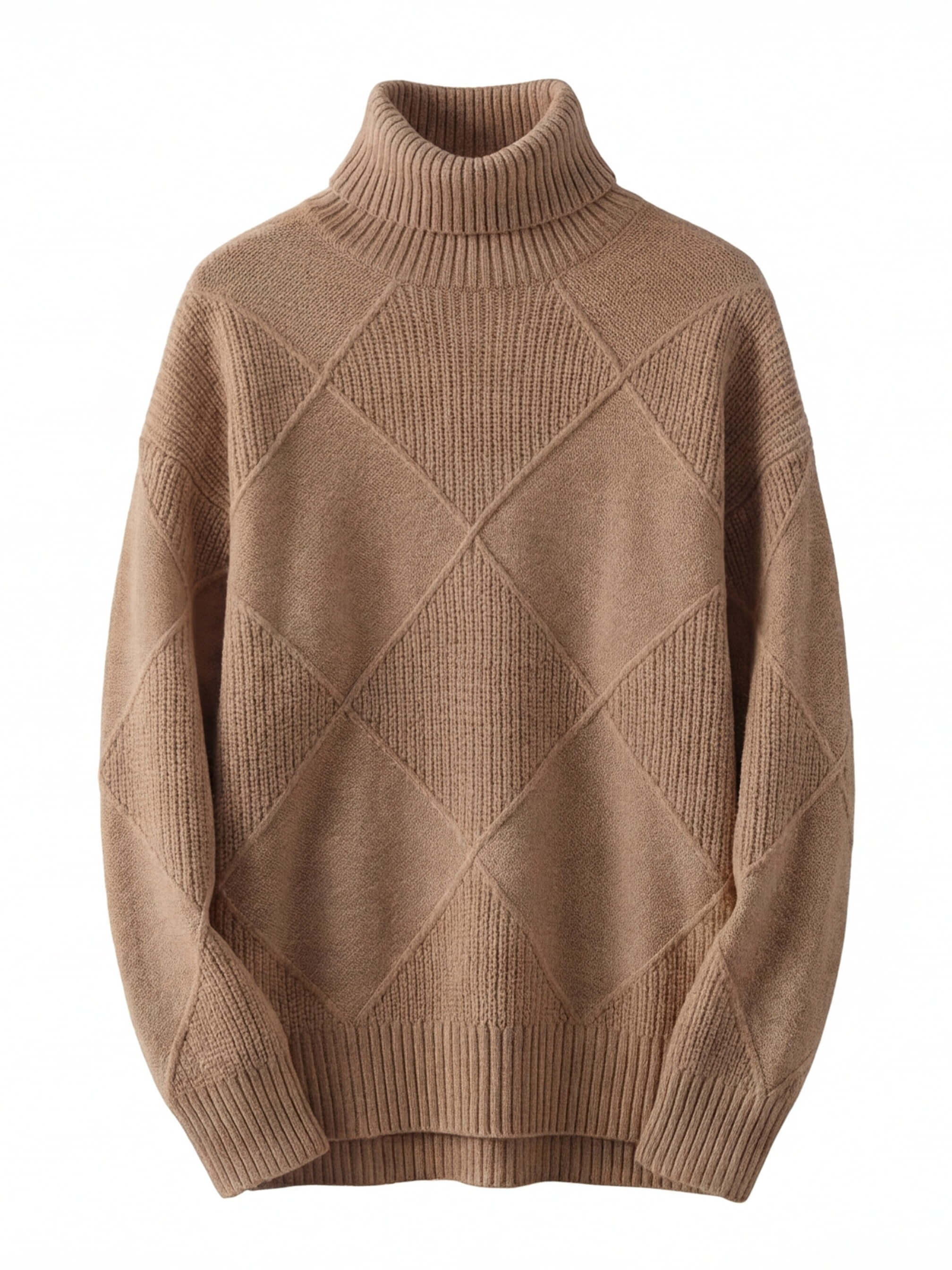 Damen Rollkragenpullover – Weicher Strukturstrick mit Rautenoptik