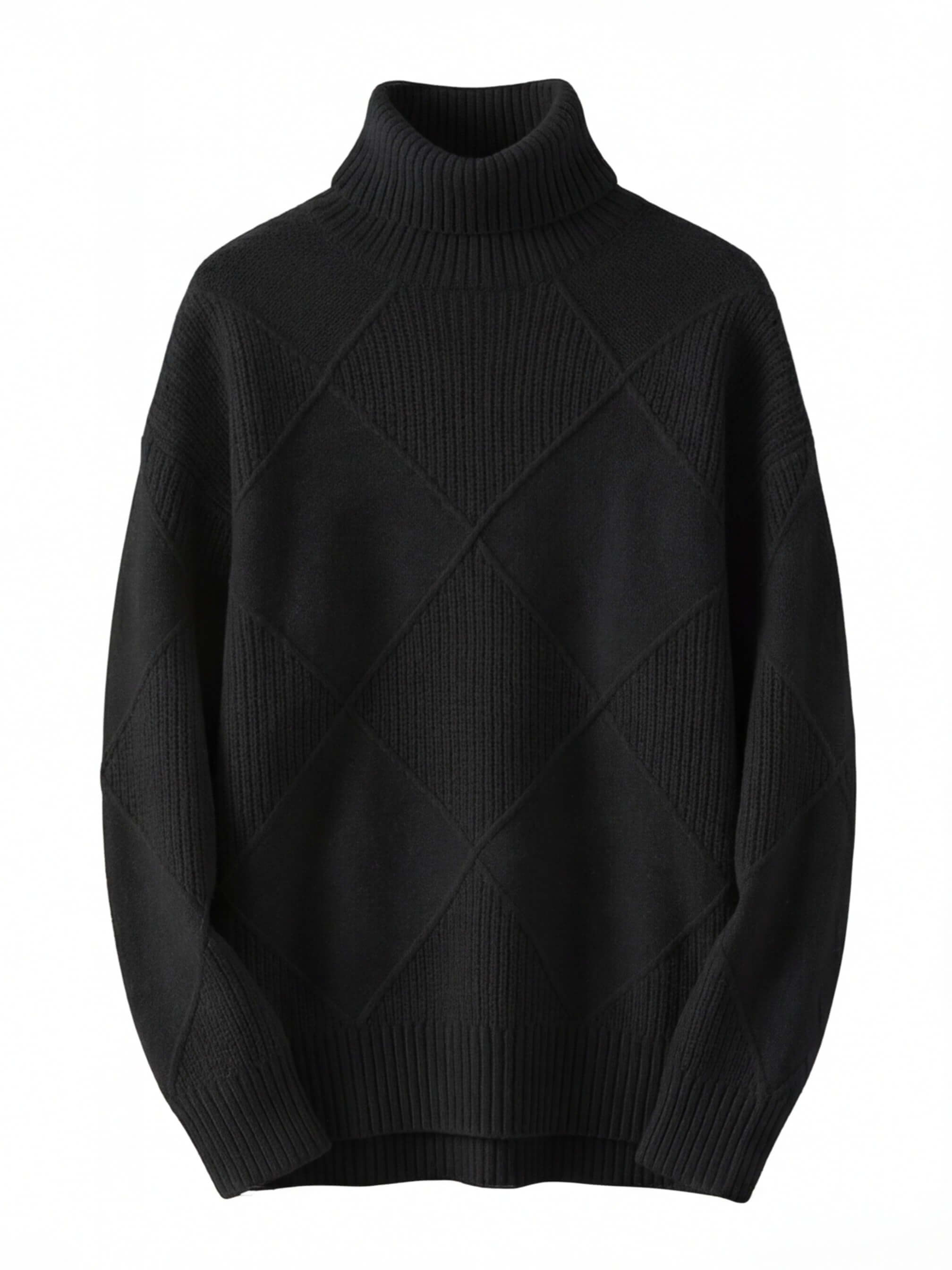 Damen Rollkragenpullover – Weicher Strukturstrick mit Rautenoptik