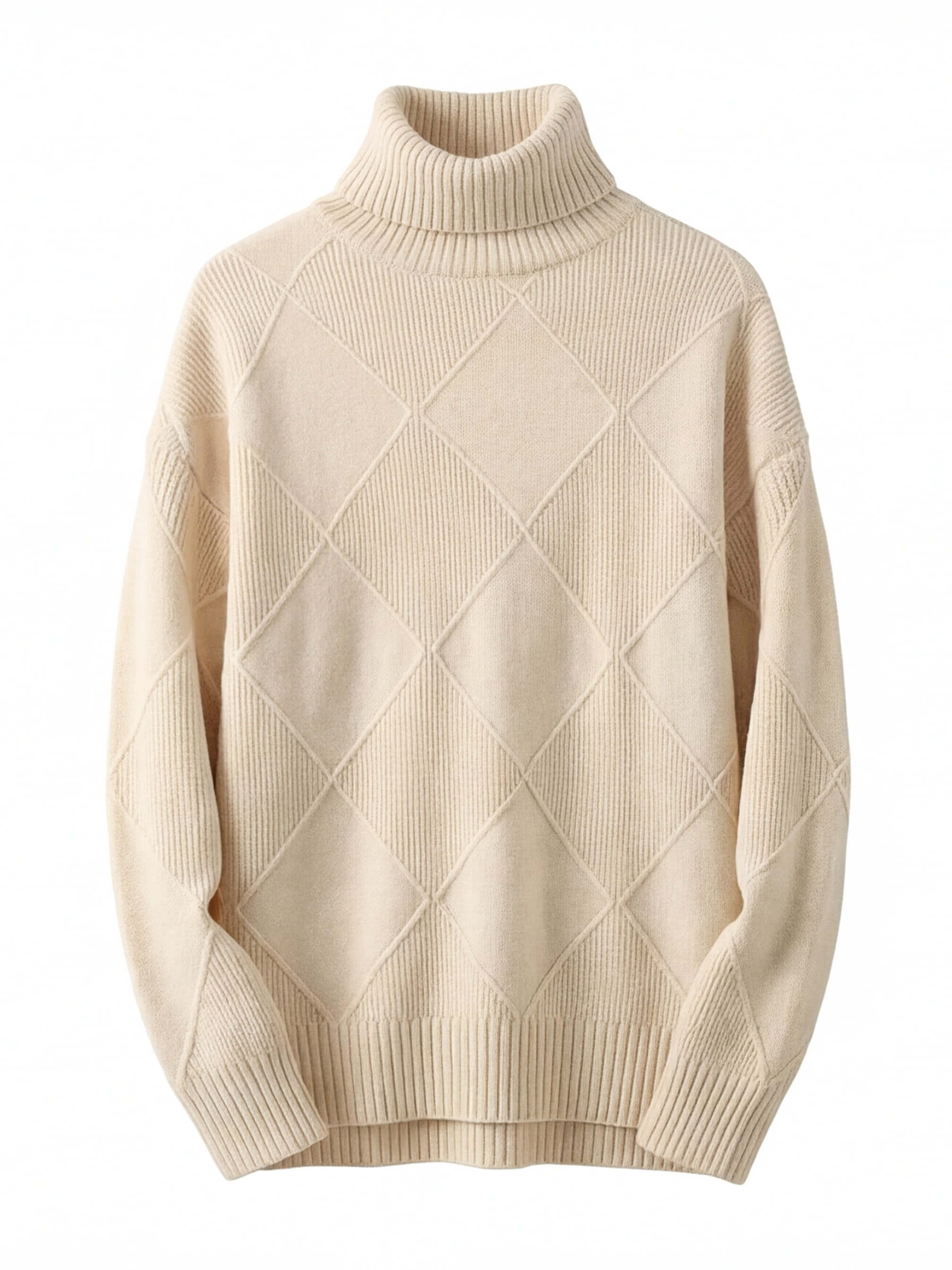 Damen Rollkragenpullover – Weicher Strukturstrick mit Rautenoptik