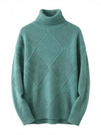 Damen Rollkragenpullover – Weicher Strukturstrick mit Rautenoptik