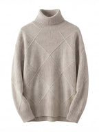 Damen Rollkragenpullover – Weicher Strukturstrick mit Rautenoptik