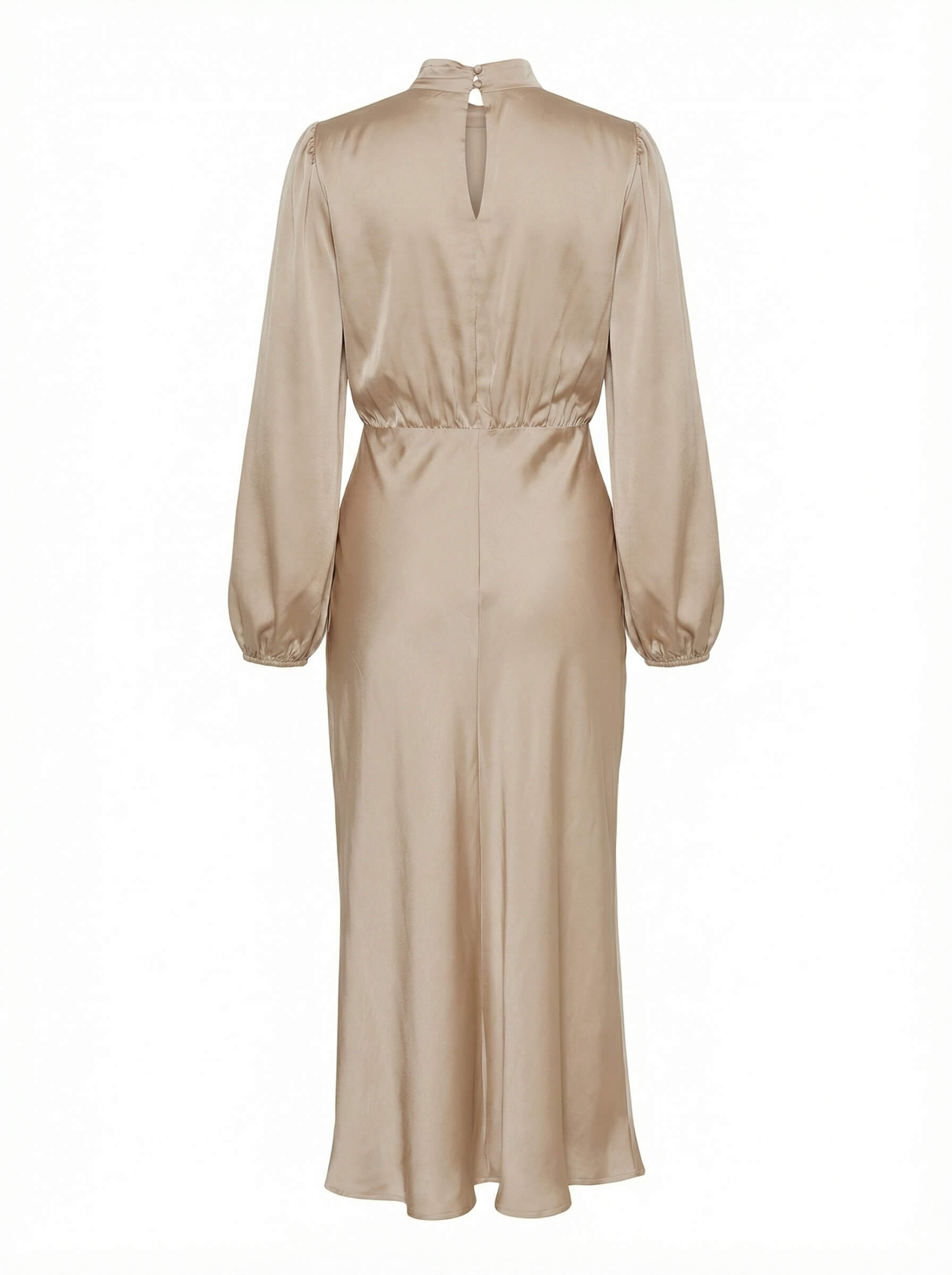 Damen Satin-Midikleid – Hoher Kragen & Elegante Silhouette