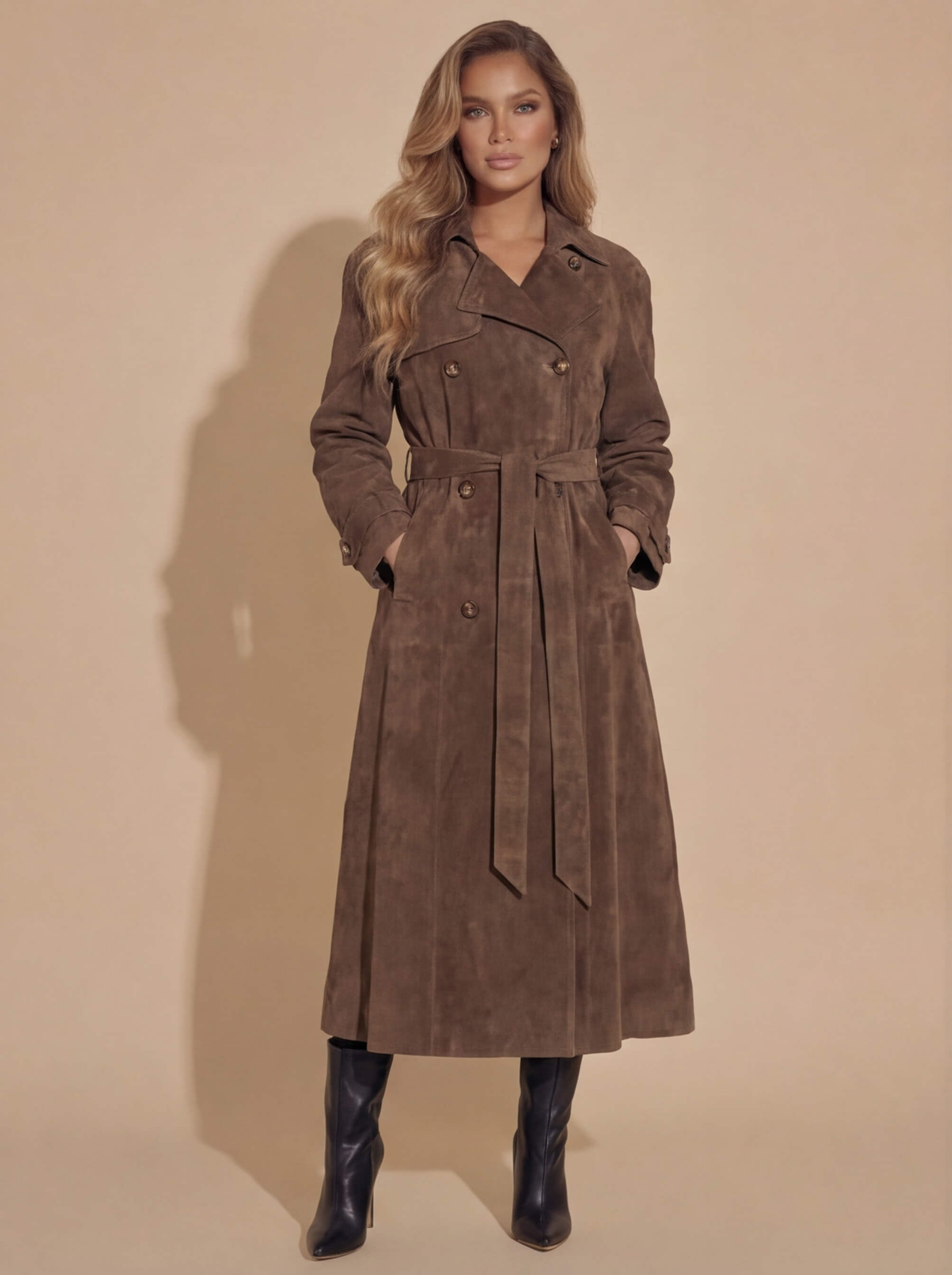 Damen Trenchcoat - Wildlederoptik & Zeitlose Eleganz
