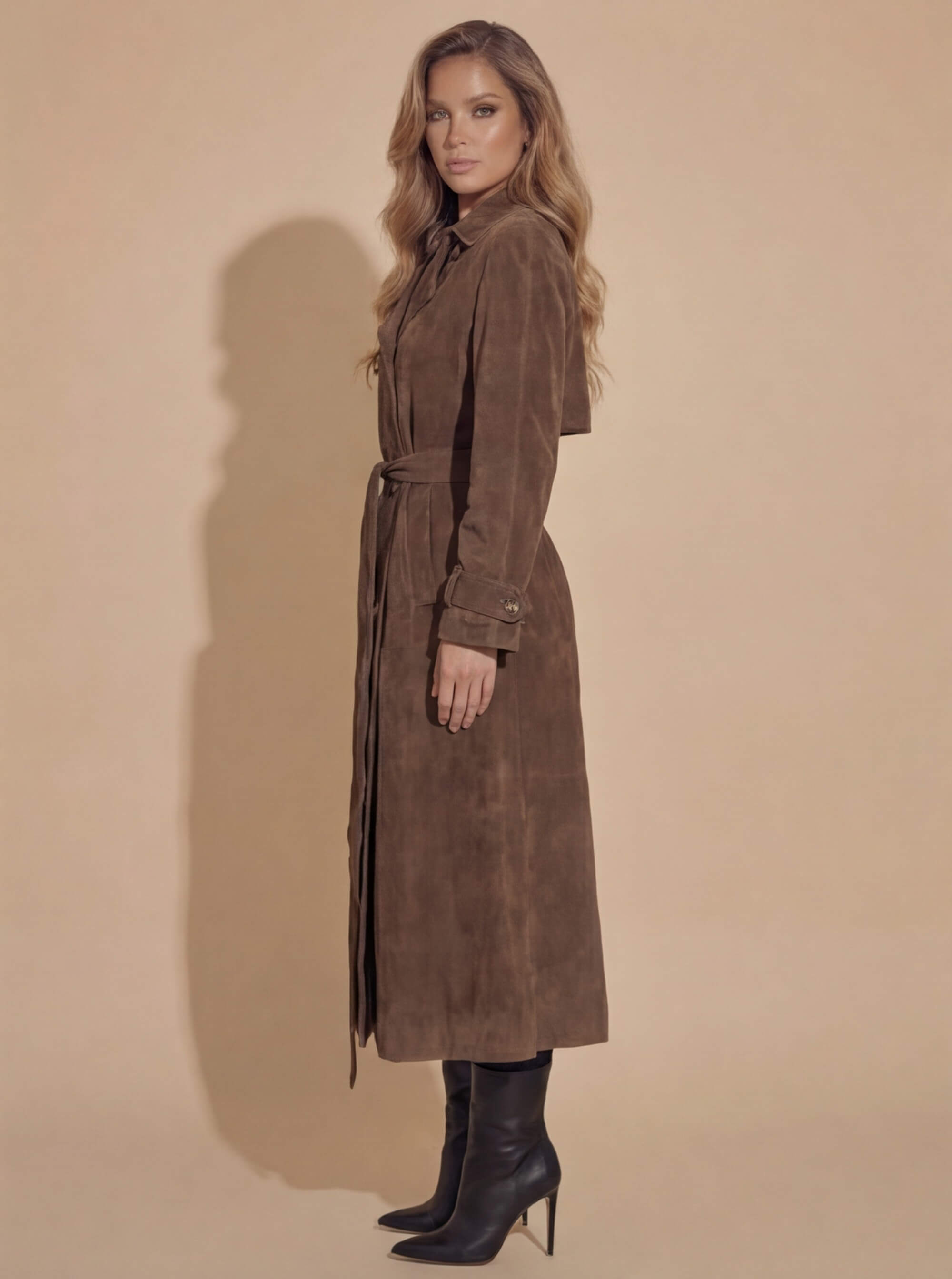 Damen Trenchcoat - Wildlederoptik & Zeitlose Eleganz