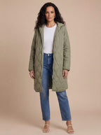 Damen Steppmantel – Langer Wattierter Kapuzenparka