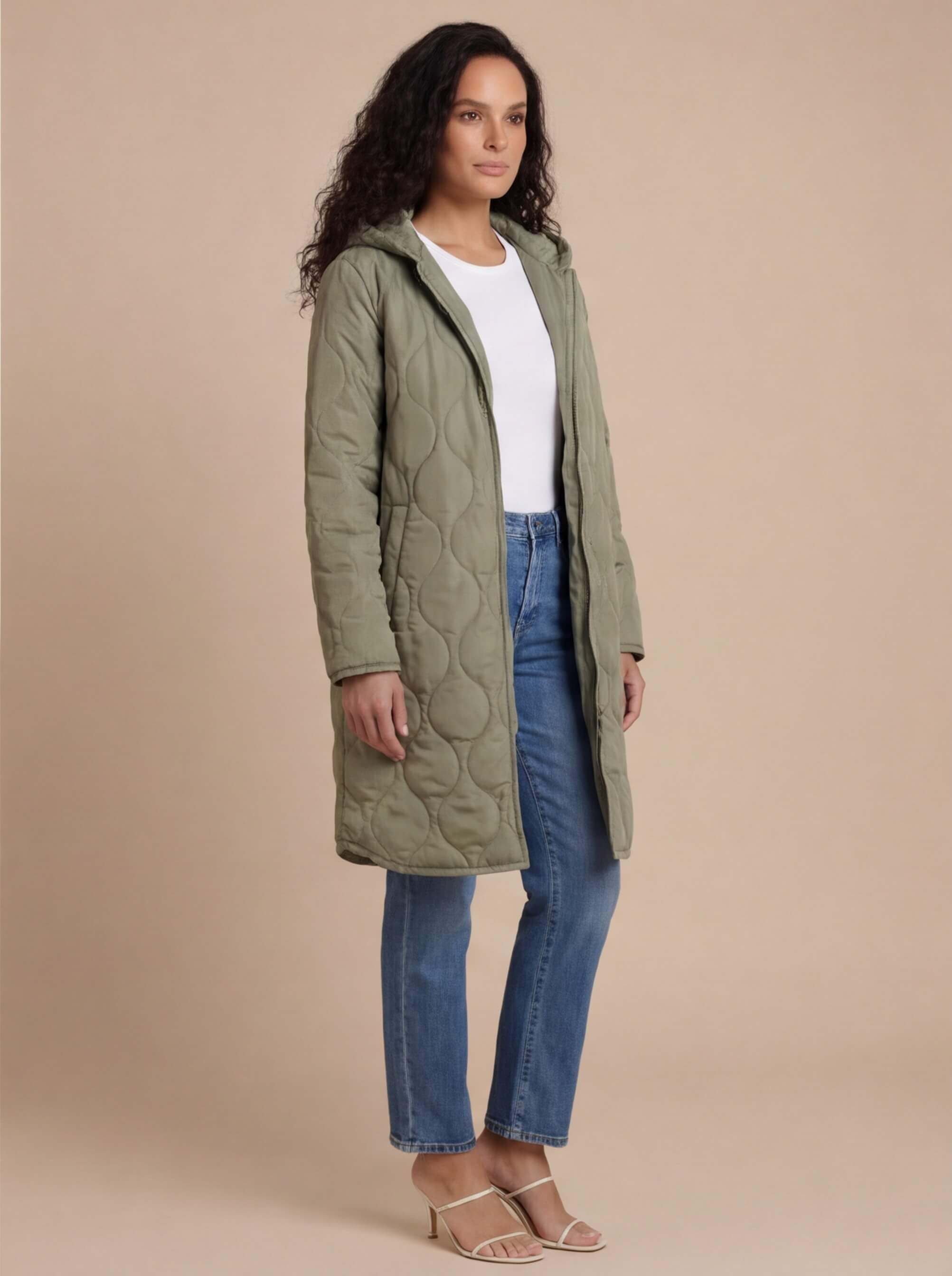 Damen Steppmantel – Langer Wattierter Kapuzenparka