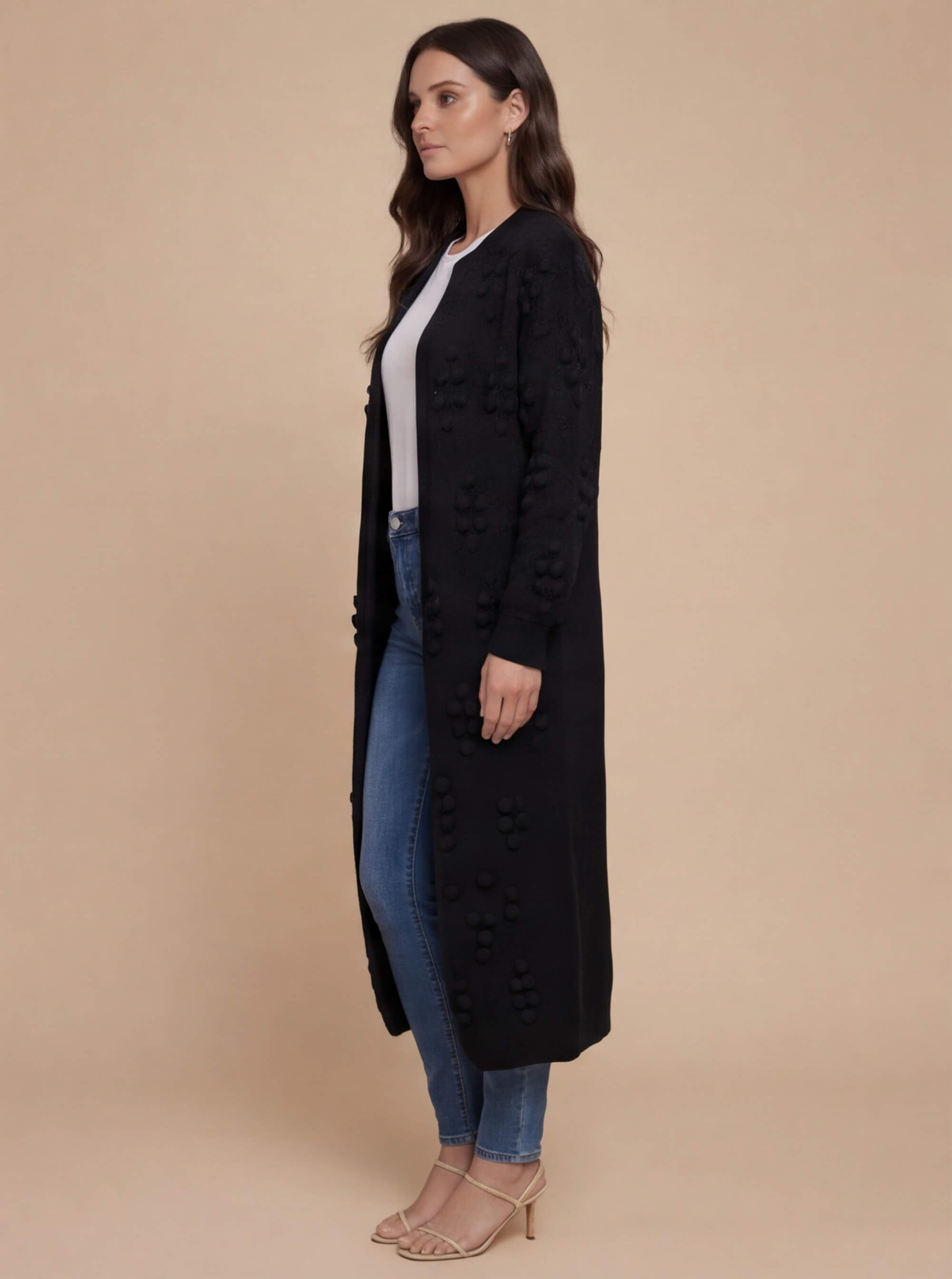 Damen Strick-Longcardigan – Warm, Modern & Mit Pom-Details