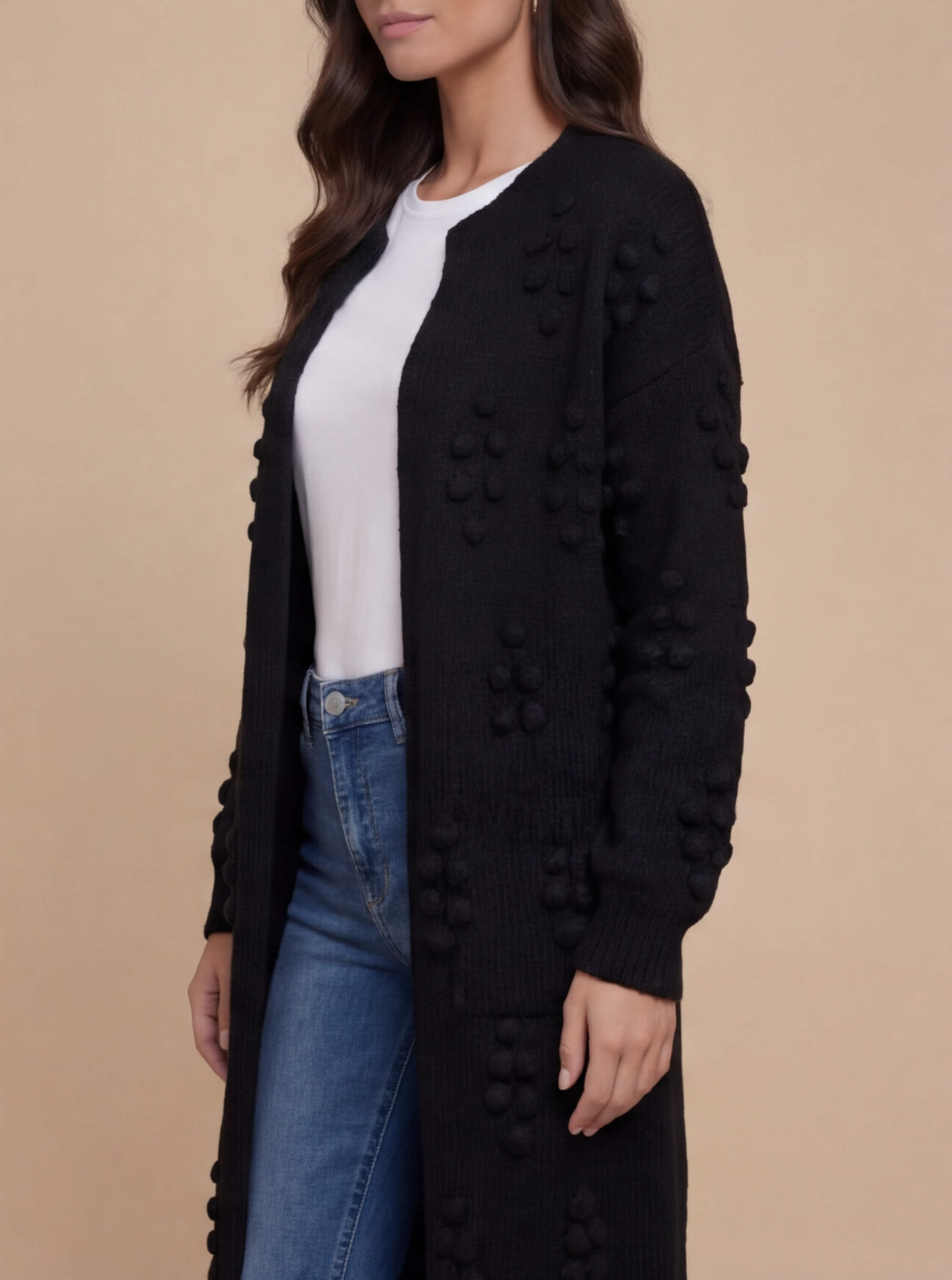 Damen Strick-Longcardigan – Warm, Modern & Mit Pom-Details