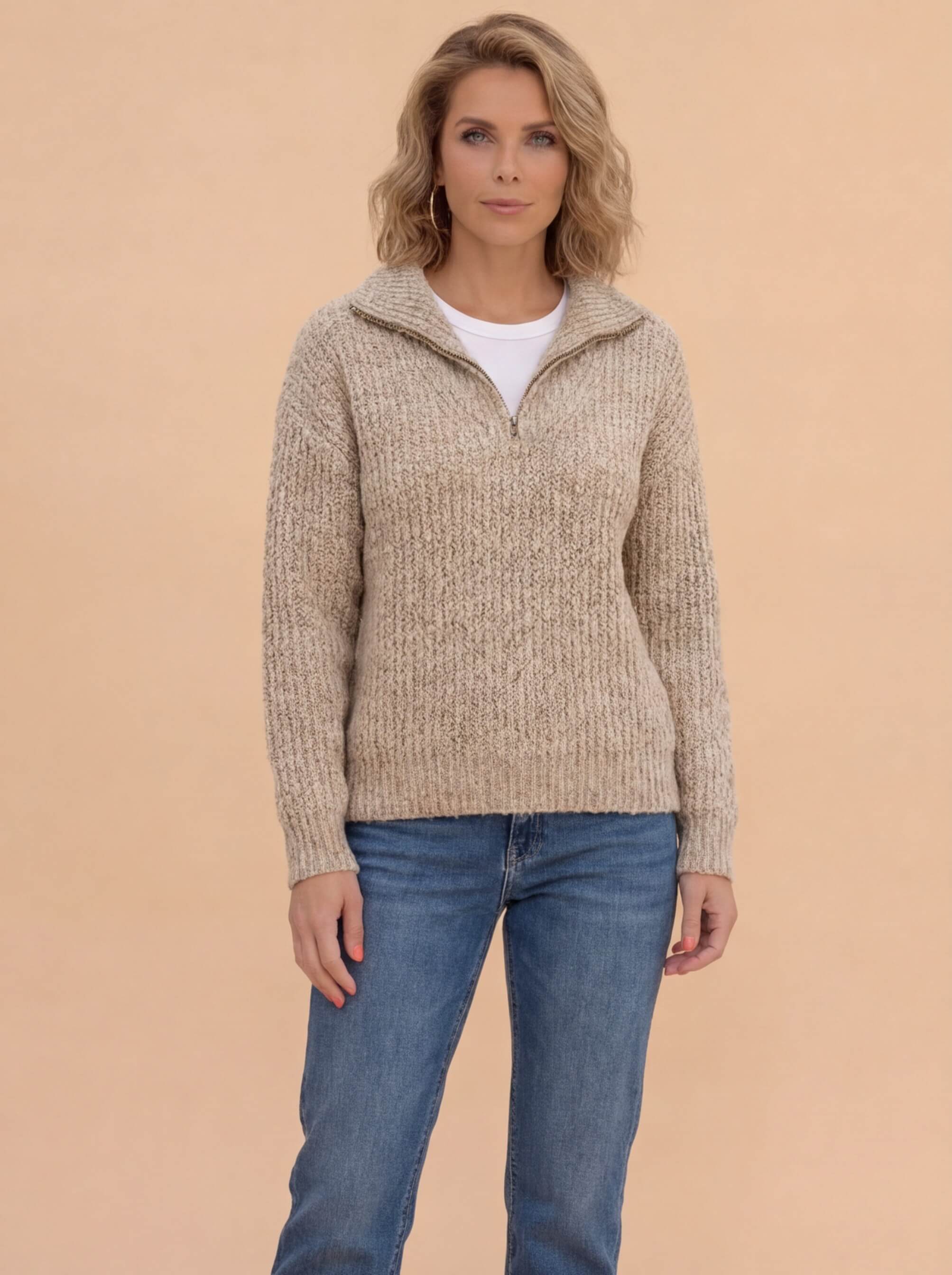 Damen Strickpullover – Halber Reißverschluss, Elegant & Komfortabel