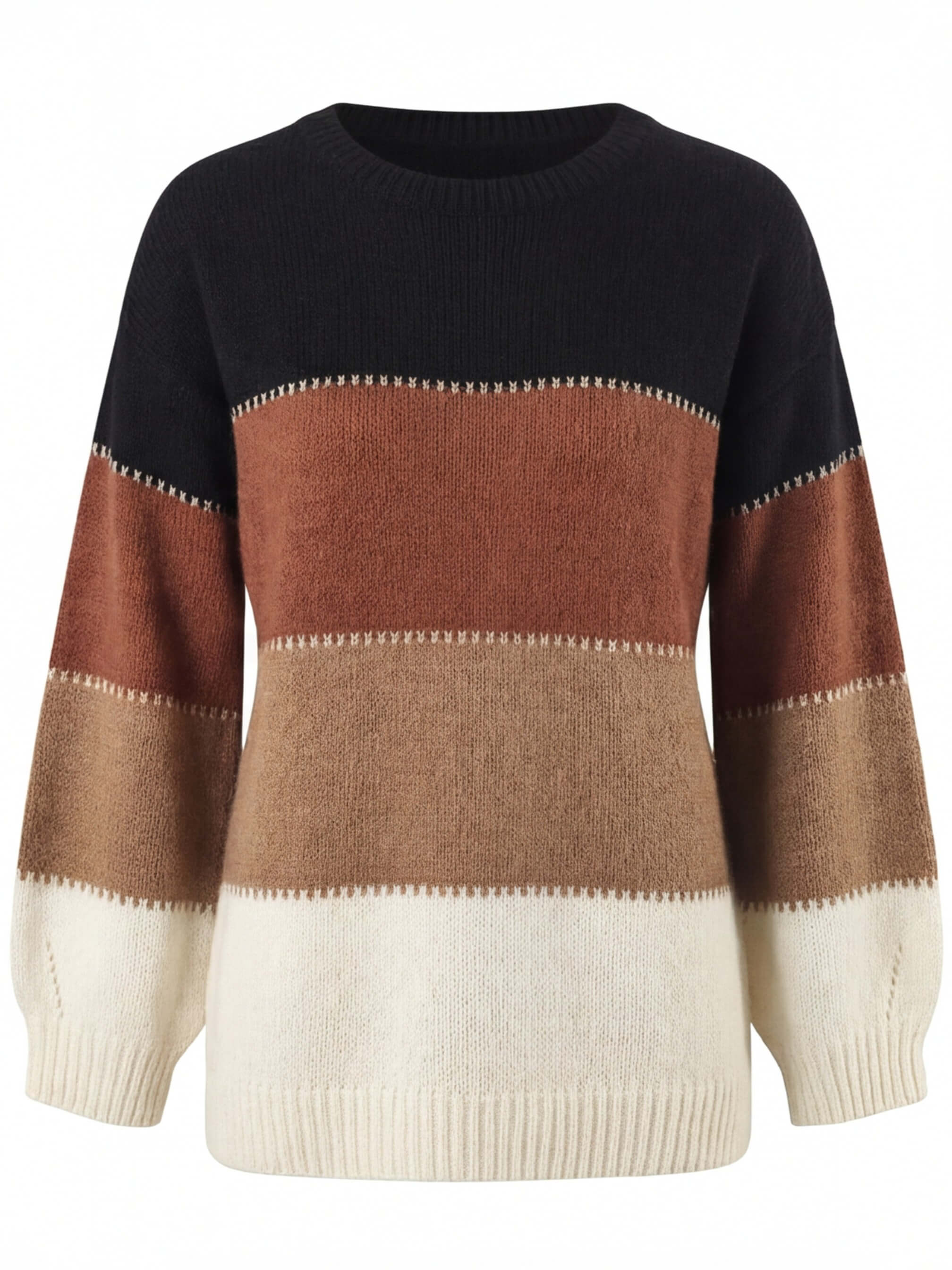 Damen Strickpullover – Weicher Colourblock-Pullover im Herbstlook