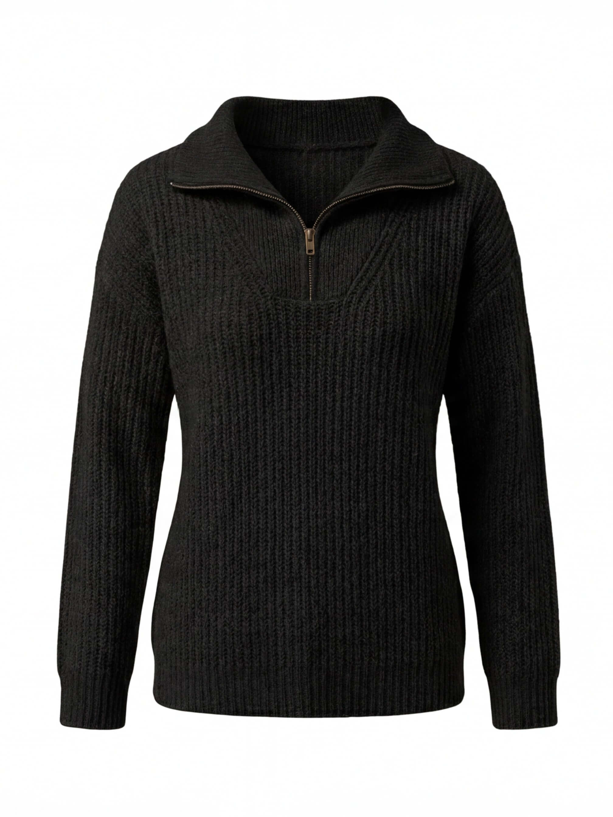 Damen Strickpullover – Halber Reißverschluss, Elegant & Komfortabel