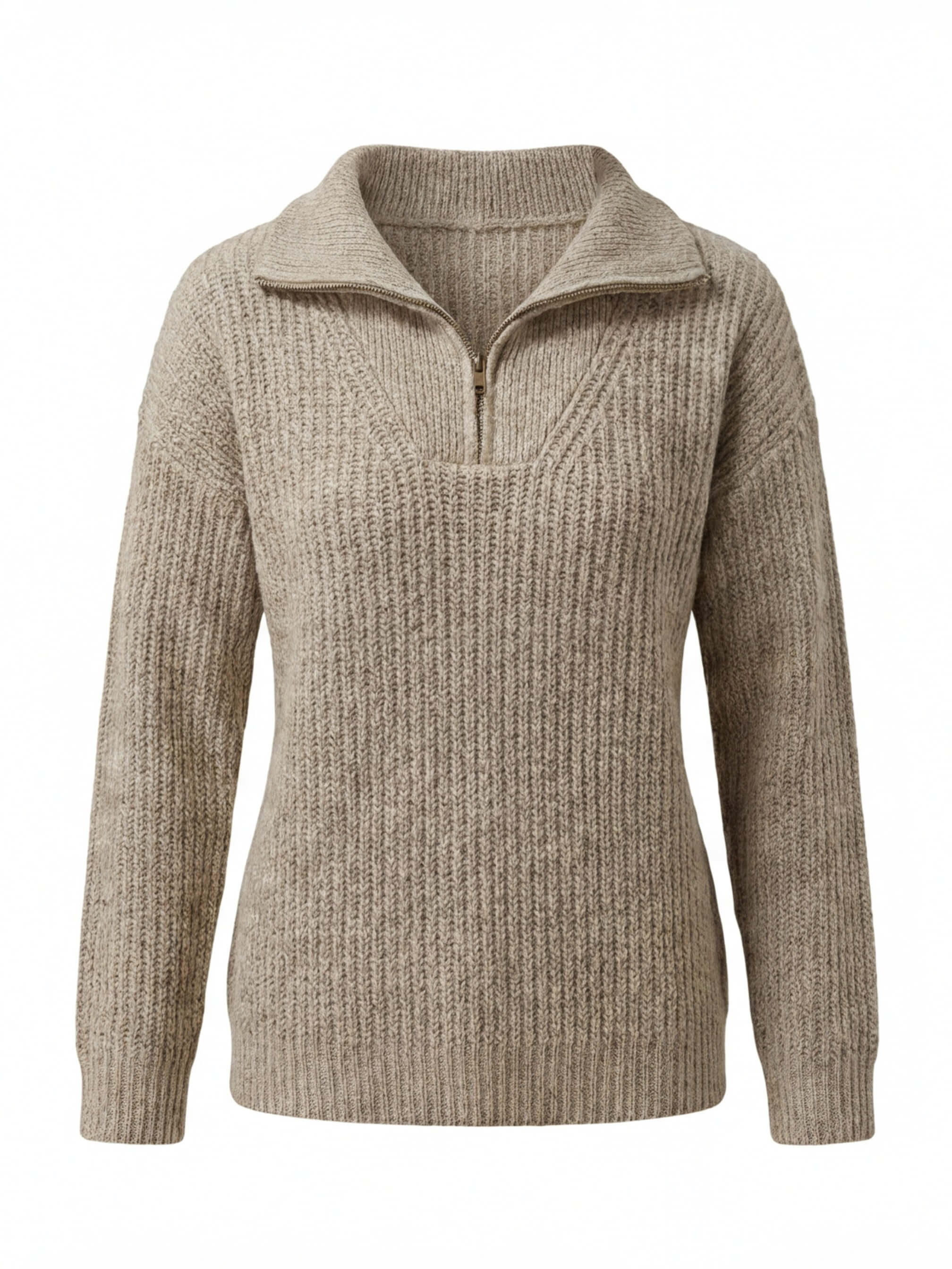Damen Strickpullover – Halber Reißverschluss, Elegant & Komfortabel