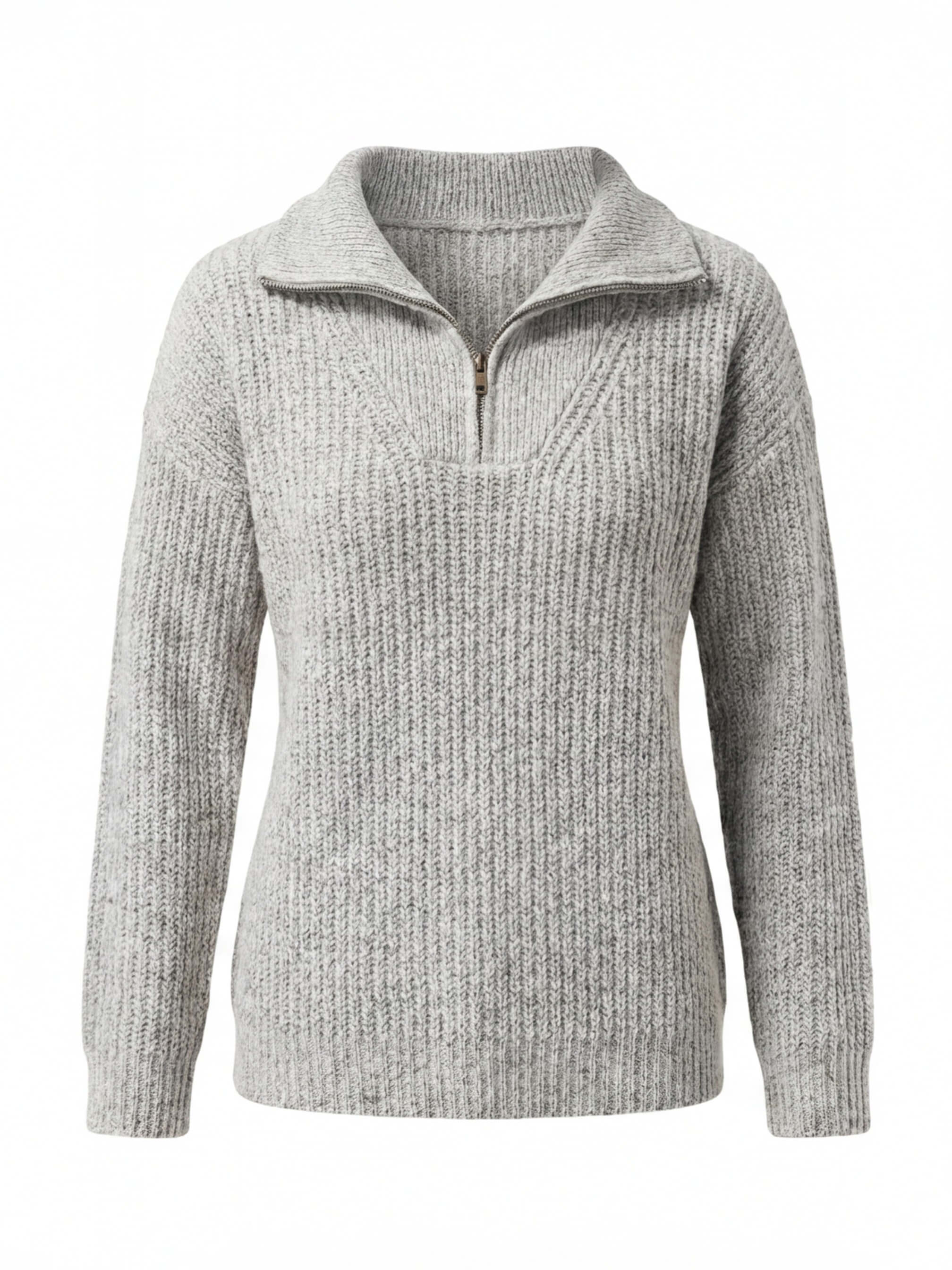 Damen Strickpullover – Halber Reißverschluss, Elegant & Komfortabel