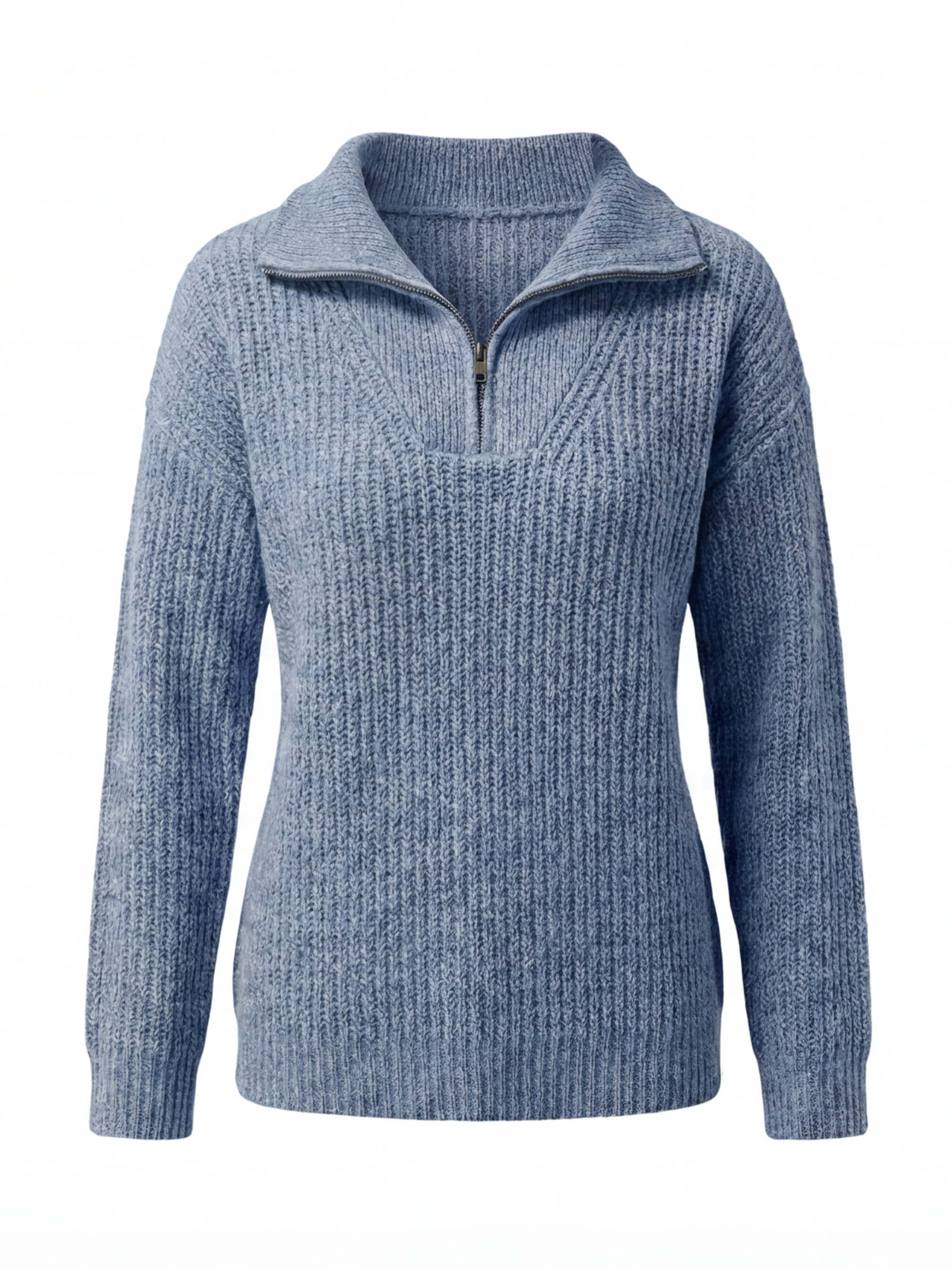 Damen Strickpullover – Halber Reißverschluss, Elegant & Komfortabel