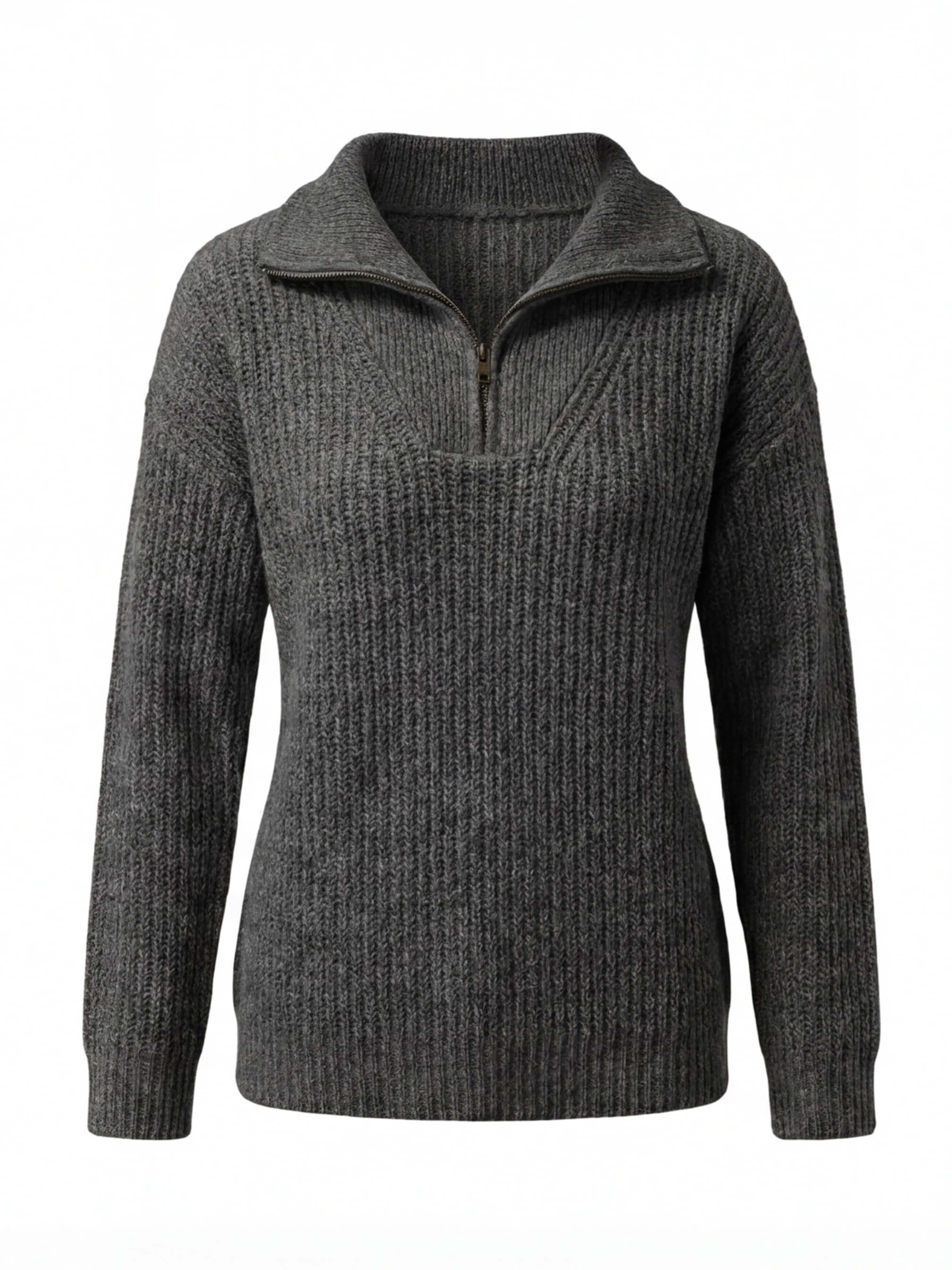 Damen Strickpullover – Halber Reißverschluss, Elegant & Komfortabel