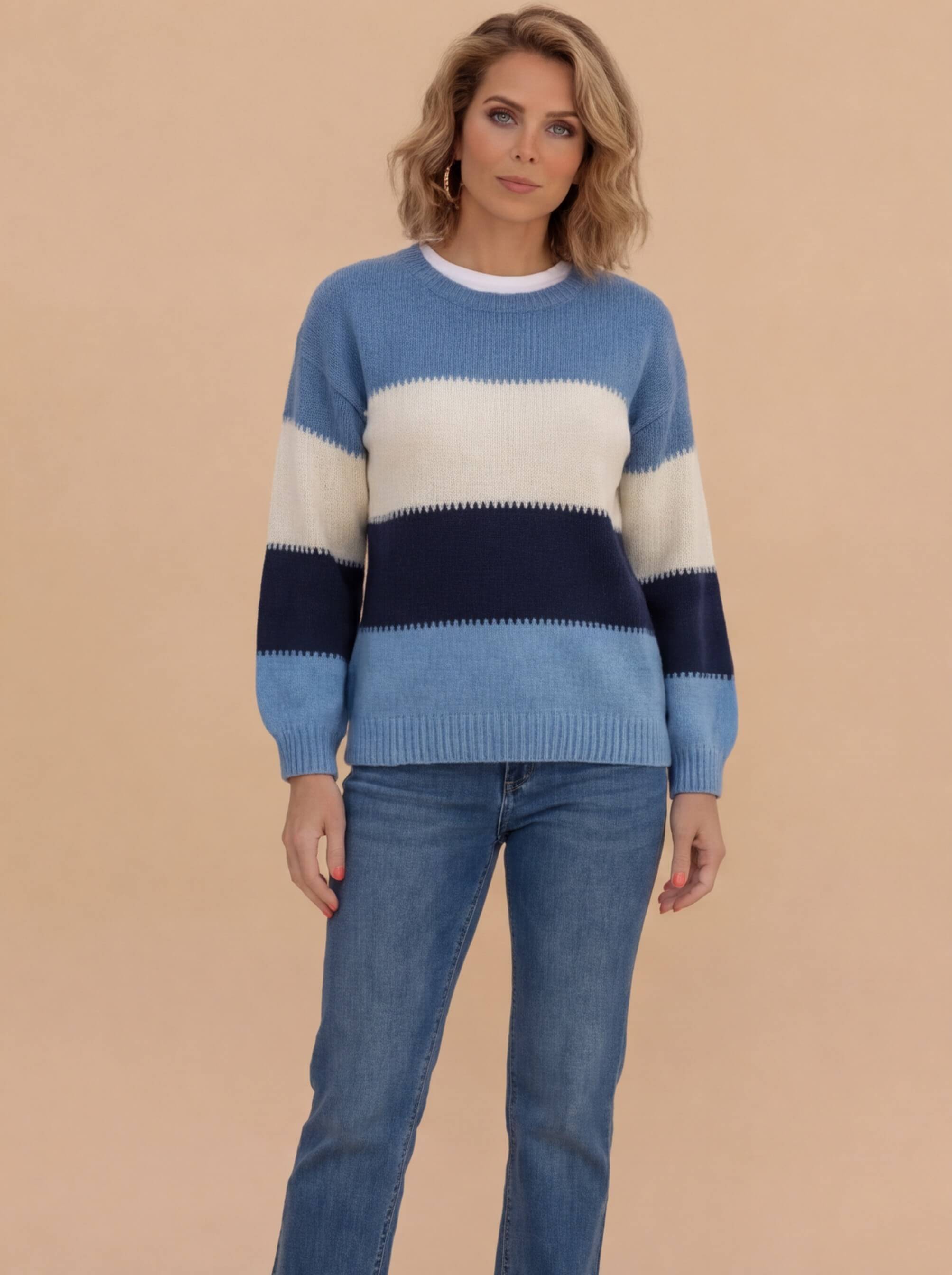 Damen Strickpullover – Weicher Colourblock-Pullover im Herbstlook