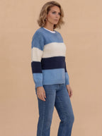 Damen Strickpullover – Weicher Colourblock-Pullover im Herbstlook