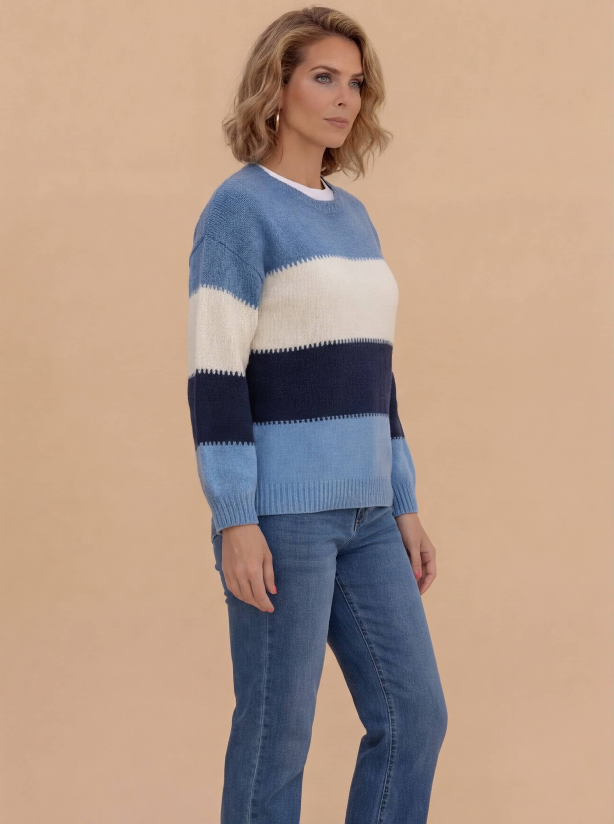 Damen Strickpullover – Weicher Colourblock-Pullover im Herbstlook