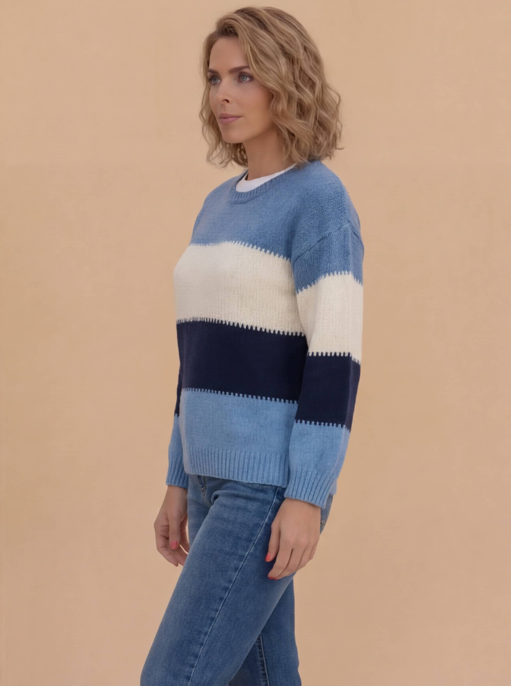 Damen Strickpullover – Weicher Colourblock-Pullover im Herbstlook